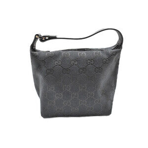 GUCCI handbag accessory pouch cosmetic GG canvas leather black